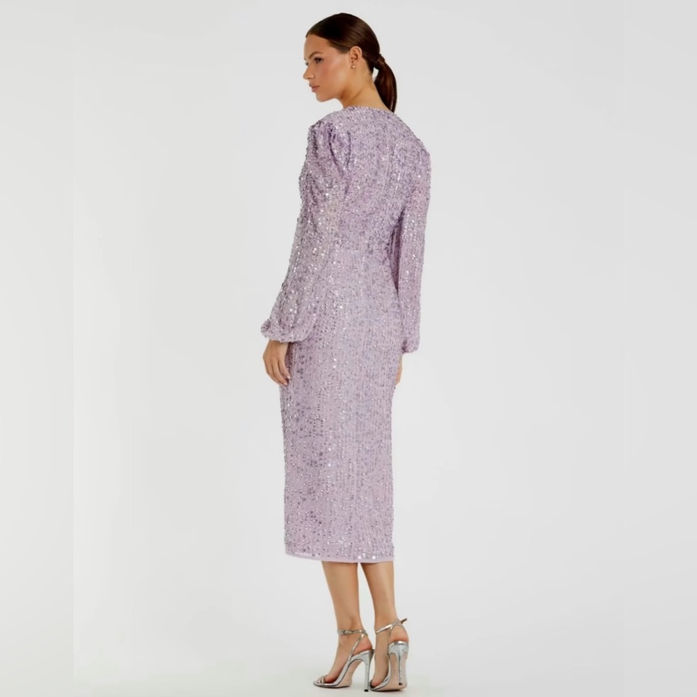 NWT MAC DUGGAL SZ 10 Lavender Puff Sleeve V Neck MIDI #107641 - Picture 7 of 9